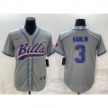 Men's Buffalo Bills #3 Damar Hamlin Gray With Patch Cool Base Stitched Baseball Jersey