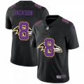 Men's Baltimore Ravens #8 Lamar Jackson 2020 Black Shadow Logo Limited Stitched Jersey