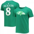 Men's Baltimore Ravens #8 Lamar Jackson Green St. Patrick's Day Icon Player T-Shirt