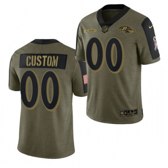 Men's Baltimore Ravens ACTIVE PLAYER Custom 2021 Olive Salute To Service Limited Stitched Jersey
