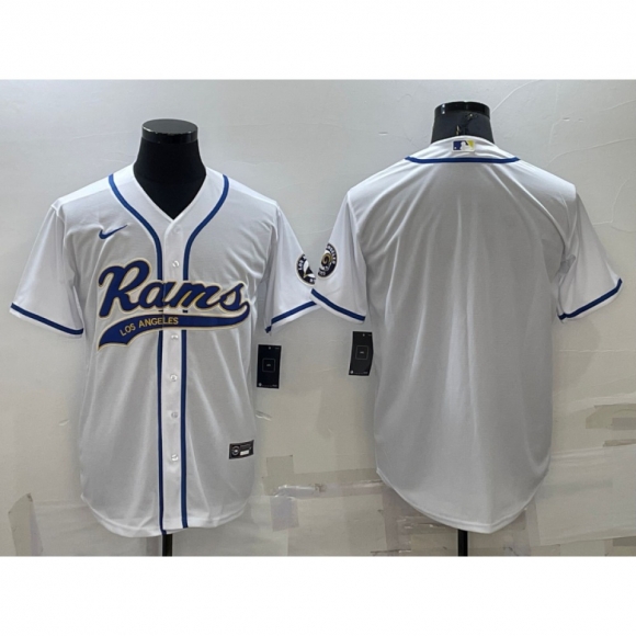 Men's Los Angeles Rams Blank White With Patch Cool Base Stitched Baseball Jersey