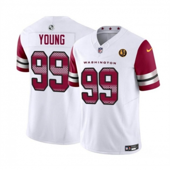 Men's Washington Commanders #99 Chase Young White 2023 F.U.S.E. With John Madden Patch Vapor Limited Stitched Football Jersey