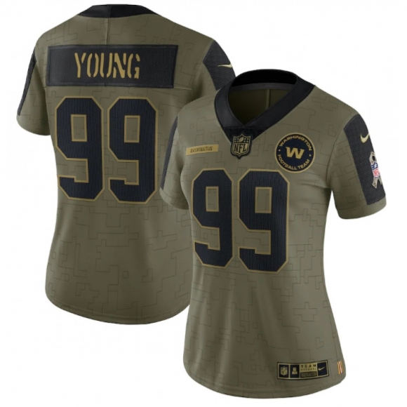 Women's Washington Redskins #99 Chase Young 2021 Olive Salute To Service Limited Stitched Jersey(Run Small)