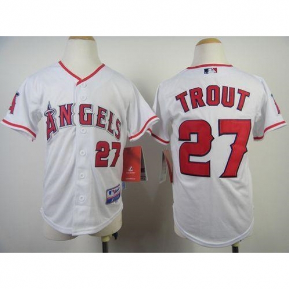 Angels #27 Mike Trout White Cool Base Stitched Youth MLB Jersey