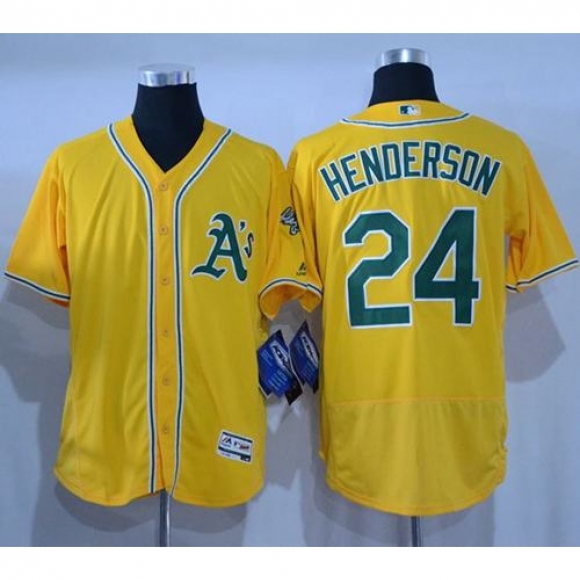 Athletics #24 Rickey Henderson Gold Flexbase Authentic Collection Stitched MLB Jersey