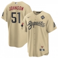 Men's Arizona Diamondbacks #51 Randy Johnson Cream 2023 World Series City Connect Cool Base Stitched Baseball Jersey