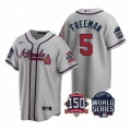 Men's Atlanta Braves #5 Freddie Freeman 2021 Gray World Series With 150th Anniversary Patch Cool Base Stitched Jersey