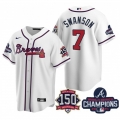 Men's Atlanta Braves #7 Dansby Swanson 2021 White World Series Champions With 150th Anniversary Patch Cool Base Stitched Jersey
