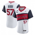 Men's Cleveland indians #57 Shane Bieber 2021 White Little League Classic Home Flex Base Stitched Baseball Jersey