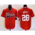 Men's Detroit Tigers #28 Javier Baez Orange Cool Base Stitched Baseball Jersey