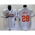Men's Detroit Tigers #28 Javier Baez White Cool Base Stitched Baseball Jersey