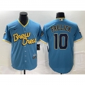 Men's Milwaukee Brewers #10 Sal Frelick 2022 Powder Blue City Connect Cool Base Stitched Jersey