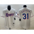 Men's Texas Rangers #31 Max Scherzer White With Patch Cool Base Stitched Baseball Jersey
