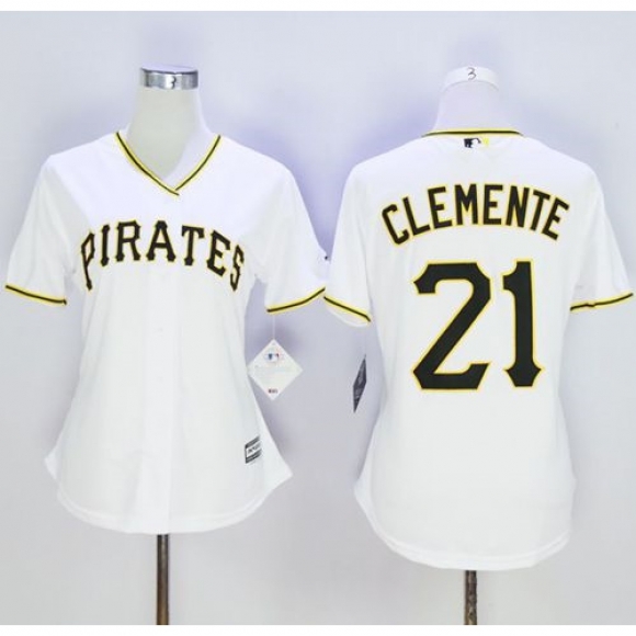 Pirates #21 Roberto Clemente White Women's Home Stitched MLB Jersey