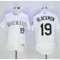Rockies #19 Charlie Blackmon White Strip Flexbase Authentic Collection Stitched MLB Jersey