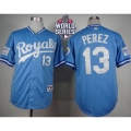 Royals #13 Salvador Perez Light Blue 1985 Turn Back The Clock W/2015 World Series Patch Stitched MLB Jersey