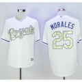 Royals #25 Kendrys Morales White New Cool Base 2015 World Series Champions Gold Program Stitched MLB Jersey