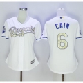 Royals #6 Lorenzo Cain White 2015 World Series Champions Gold Program Cool Base Women's Stitched MLB Jersey