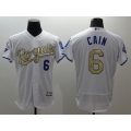 Royals #6 Lorenzo Cain White 2015 World Series Champions Gold Program FlexBase Authentic Stitched MLB Jersey