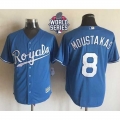 Royals #8 Mike Moustakas Light Blue Alternate 1 New Cool Base W/2015 World Series Patch Stitched MLB Jersey