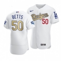 Women's Los Angeles Dodgers #50 Mookie Betts 2020 White Gold World Series Champions Patch Sttiched Baseball Jersey(Run Small)