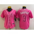 Women's Philadelphia Phillies #3 Bryce Harper Pink Stitched Baseball Jersey(Run Small)