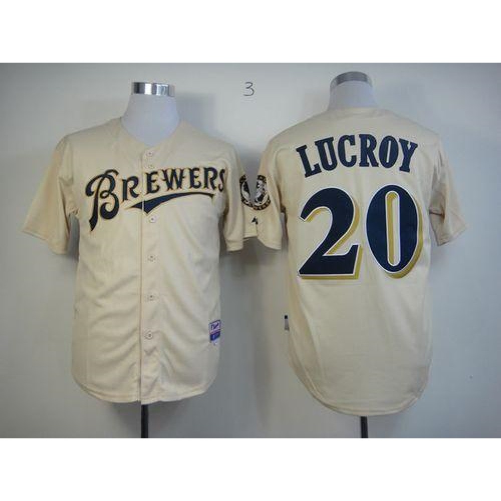 Brewers #20 Jonathan Lucroy Cream YOUNinorm Cool Base Stitched MLB Jersey