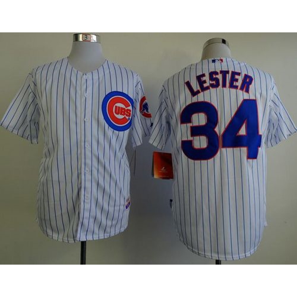 Cubs #34 Jon Lester White(Blue Strip) Cool Base Stitched MLB Jersey