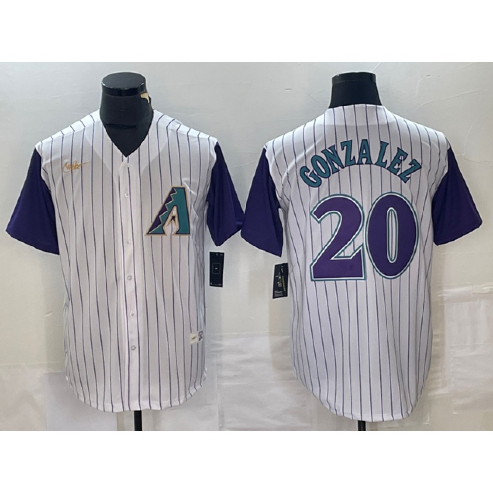 Men's Arizona Diamondbacks #20 Luis Gonzalez White Throwback Cool Base Stitched Baseball Jersey