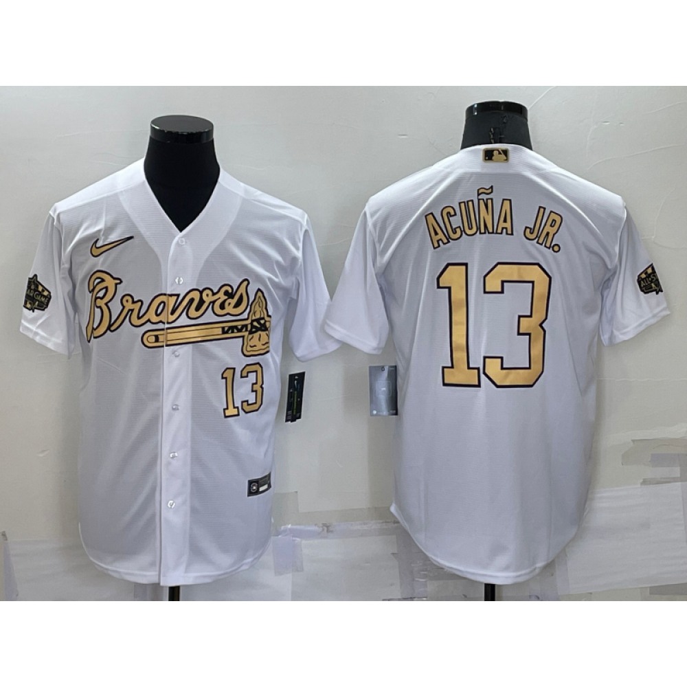 Men's Atlanta Braves #13 Ronald Acuna Jr. 2022 All-Star White Cool Base Stitched Baseball Jersey