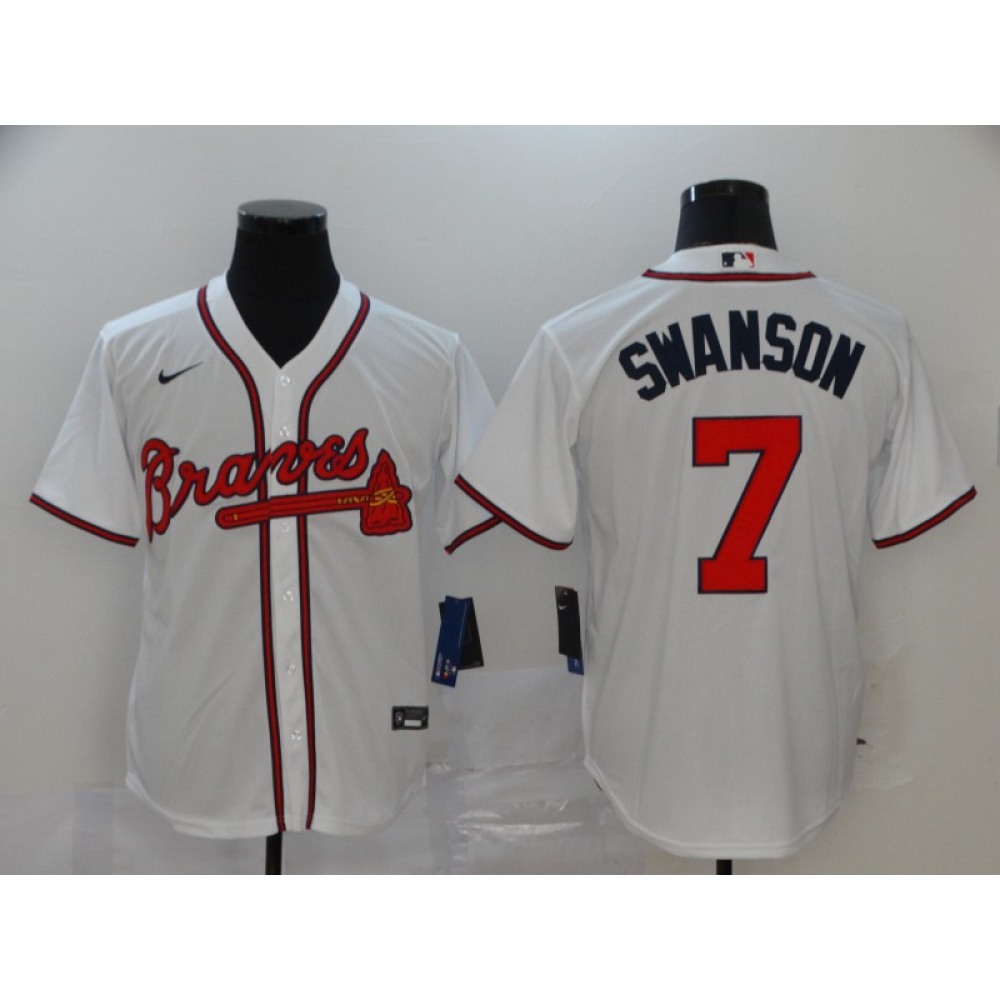 Men's Atlanta Braves #7 Dansby Swanson White Cool Base Stitched MLB Jersey