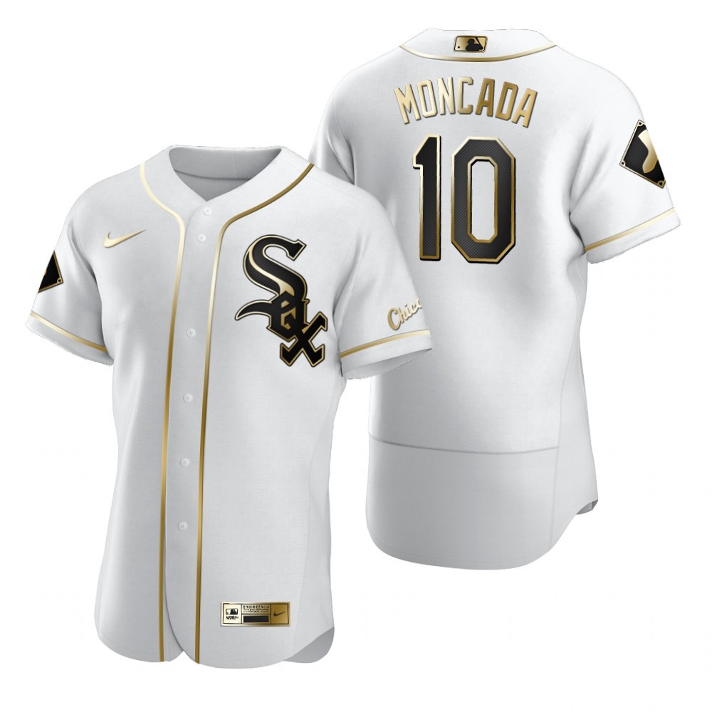 Men's Chicago White Sox #10 Yoan Moncada White Golden Flex Base Stitched MLB Jersey
