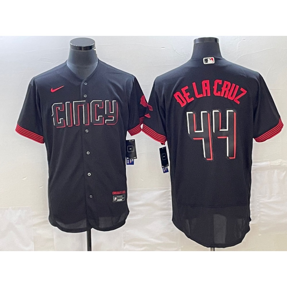 Men's Cincinnati Reds #44 Elly De La Cruz Black 2023 City Connect Flex Base Stitched Jersey