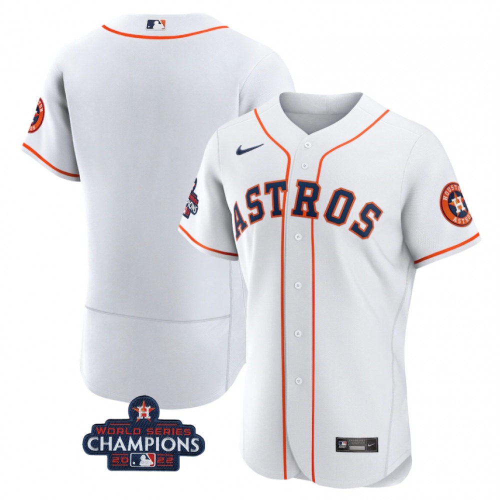 Men's Houston Astros Blank White 2022 World Series Champions Flex Base Stitched Baseball Jersey