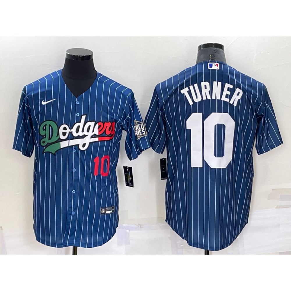 Men's Los Angeles Dodgers #10 Justin Turner Navy Mexico Cool Base Stitched Baseball Jersey