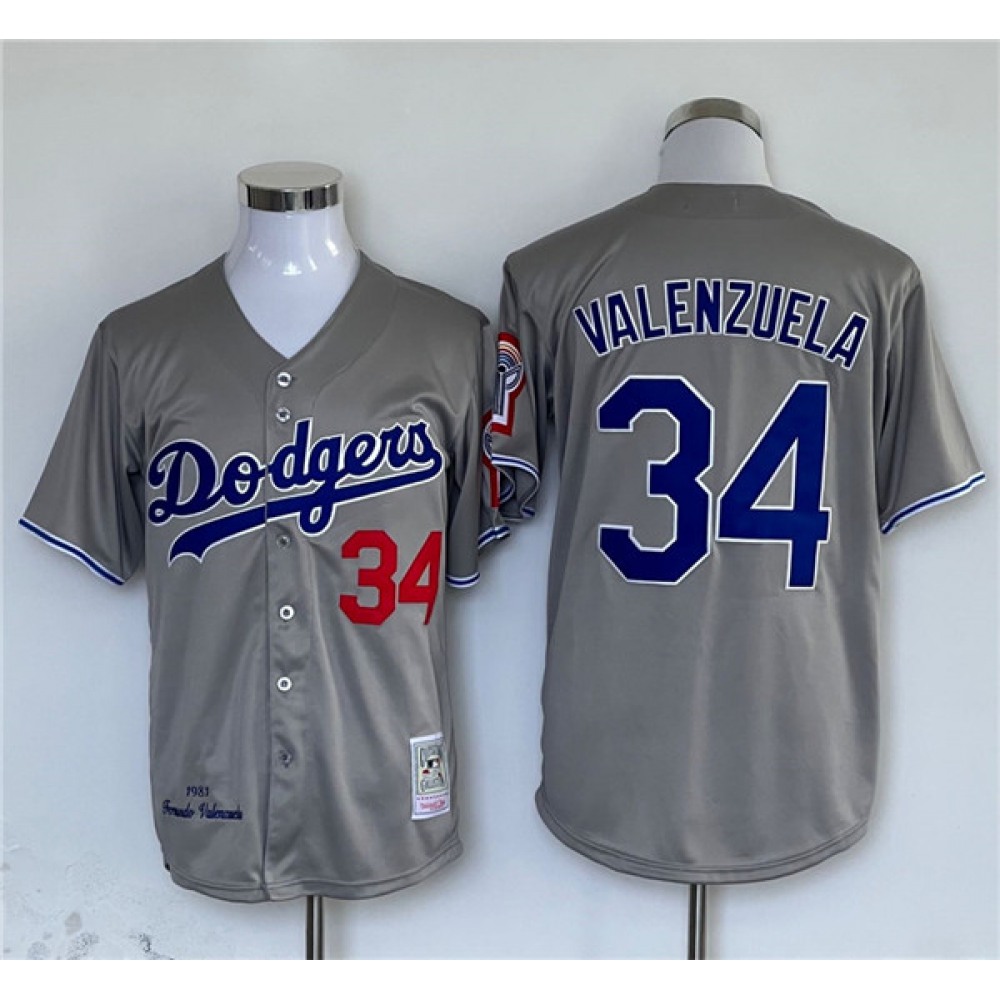 Men's Los Angeles Dodgers #34 Fernando Valenzuela Grey Cool Base Stitched Jersey