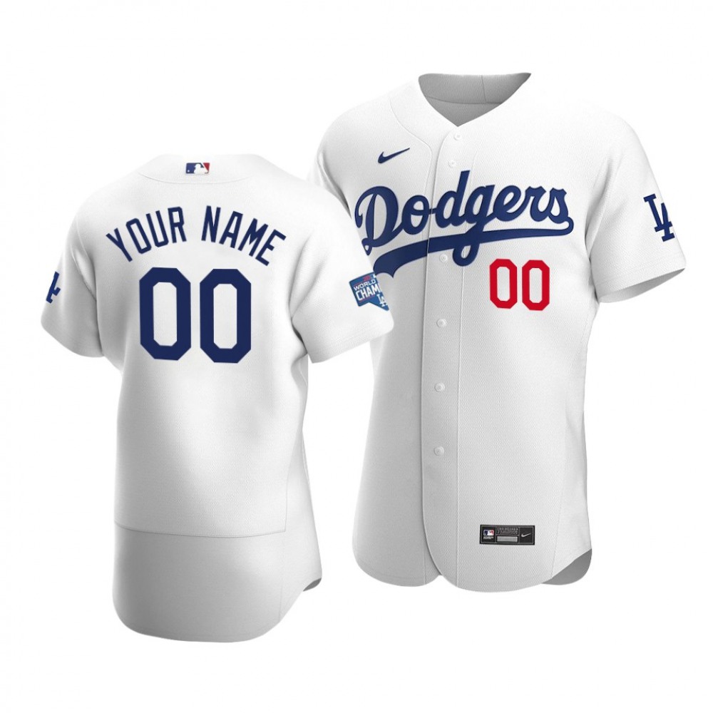 Men's Los Angeles Dodgers ACTIVE Player White 2020 World Series Champions Home Patch Flex Base Stitched Jersey