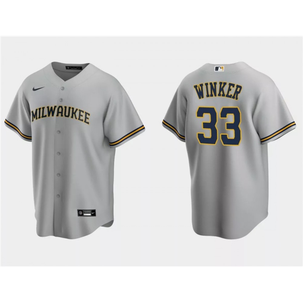 Men's Milwaukee Brewers #33 Jesse Winker Grey Cool Base Stitched Jersey
