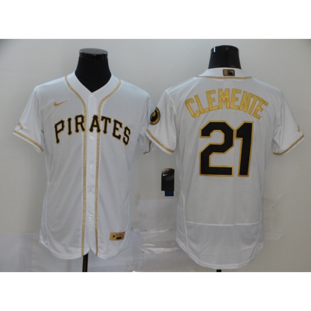 Men's Pittsburgh Pirates #21 Roberto Clemente White Golden Flex Base Stitched MLB Jersey