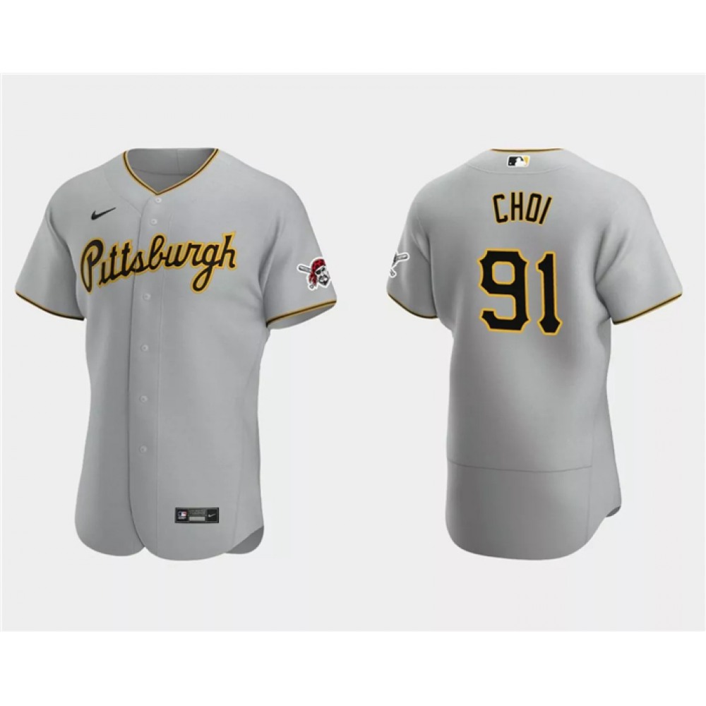 Men's Pittsburgh Pirates #91 Ji Man Choi Grey Flex Base Stitched Baseball Jersey