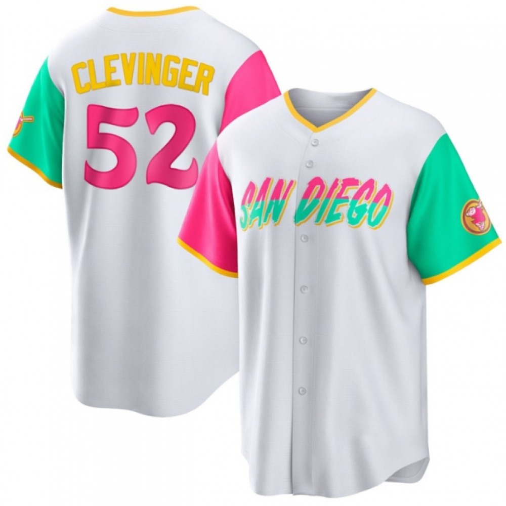 Men's San Diego Padres #52 Mike Clevinger 2022 White City Connect Cool Base Stitched Jersey
