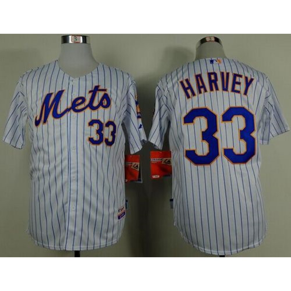 Mets #33 Matt Harvey White(Blue Strip) Home Cool Base Stitched MLB Jersey