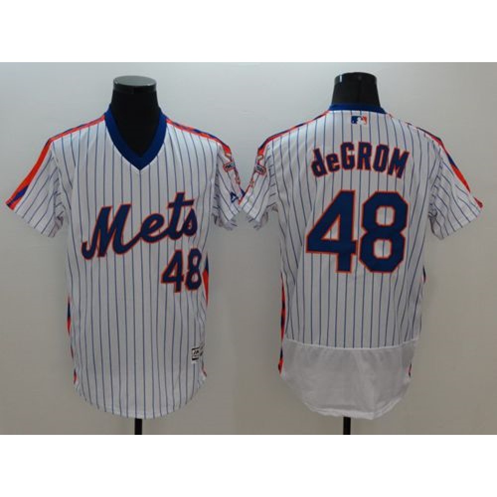 Mets #48 Jacob DeGrom White(Blue Strip) Flexbase Authentic Collection Alternate Stitched MLB Jersey