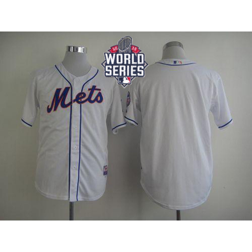Mets Blank White Cool Base W/2015 World Series Patch Stitched MLB Jersey
