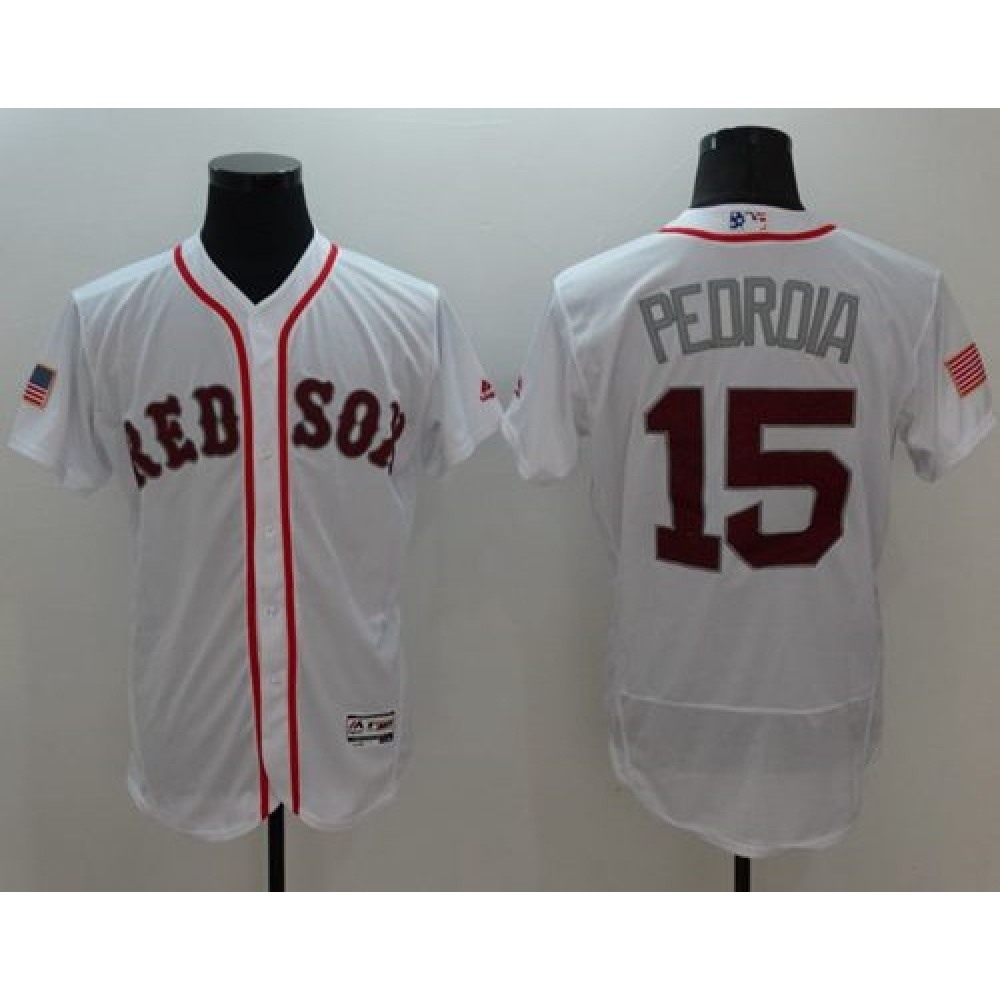 Red Sox #15 Dustin Pedroia White Fashion Stars & Stripes Flexbase Authentic Stitched MLB Jersey