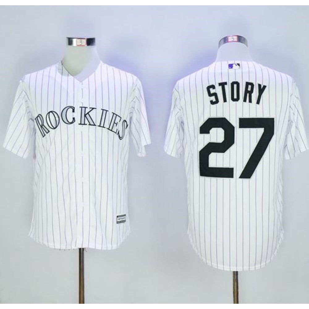 Rockies #27 Trevor Story White Strip New Cool Base Stitched MLB Jersey