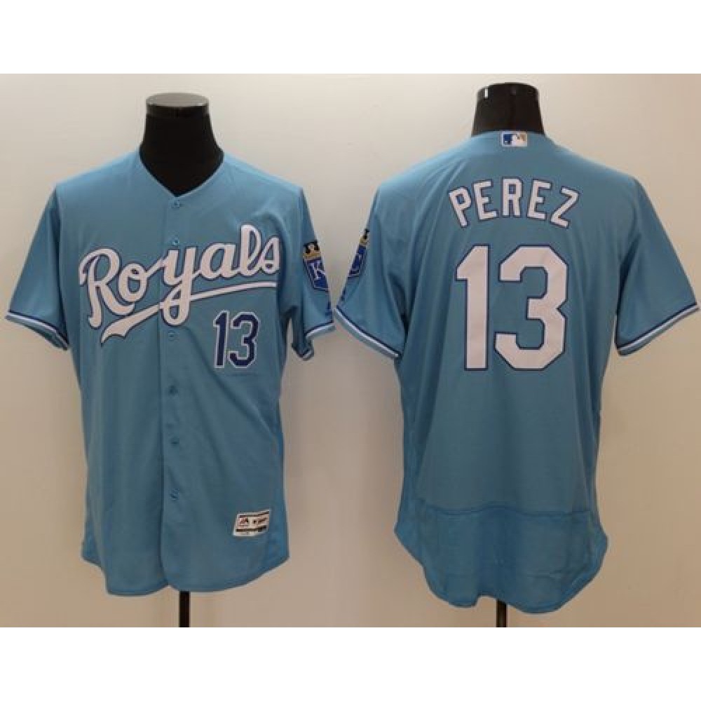 Royals #13 Salvador Perez Light Blue Flexbase Authentic Collection Stitched MLB Jersey