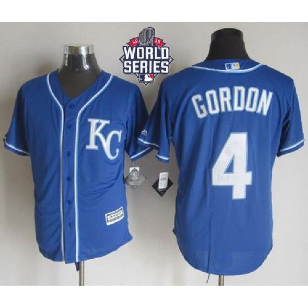 Royals #4 Alex Gordon Blue Alternate 2 New Cool Base W/2015 World Series Patch Stitched MLB Jersey