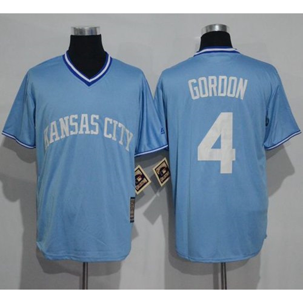 Royals #4 Alex Gordon Light Blue Cooperstown Stitched MLB Jersey