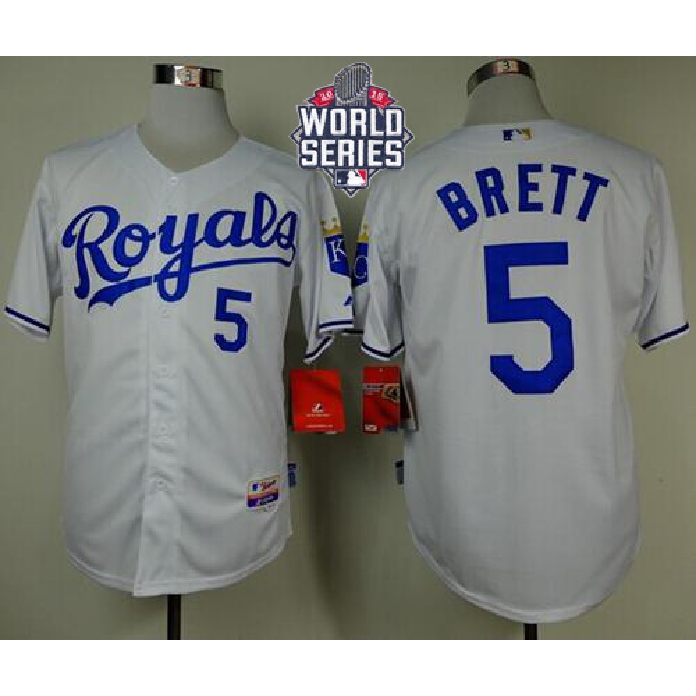 Royals #5 George Brett White Cool Base W/2015 World Series Patch Stitched MLB Jersey